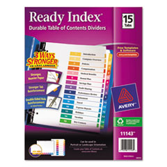 Ready Index Dividers,TOC,1-15 Tab,3HP,8-1/2"x11",1/ST,Multi