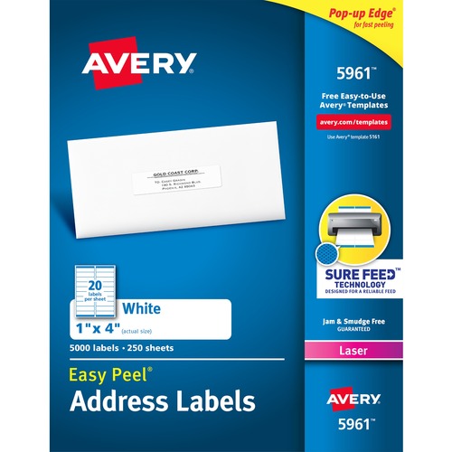 Laser Labels, Mailing, 1"x4", 5000/BX, White