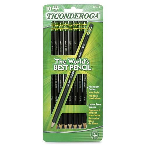 Ticonderoga Wood Pencil, #2 Pencil Grade, Graphite Lead, Black Barrel, 10/CD