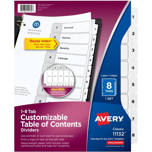Index Dividers, Classic, 8-1/2"x11", 1-8 Tab, 1/ST, BK/WE