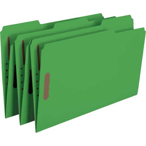 Folder, 2 Fasteners, 1/3 AST Tab Cut, Legal, 50/BX, Green