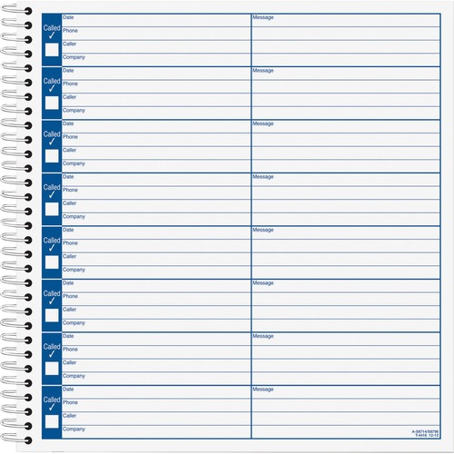 Voice Message Log Book, 800 Messages, 8-1/2"x8-1/4", White