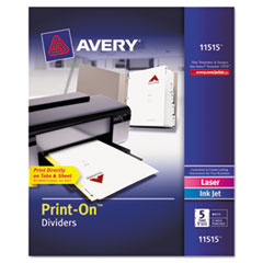 Print-On Dividers, 9-1/2"x11", 5TB/5ST, White