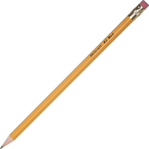 Woodcase Pencil With Eraser,No. 2 BK Lead, Yellow Barrel