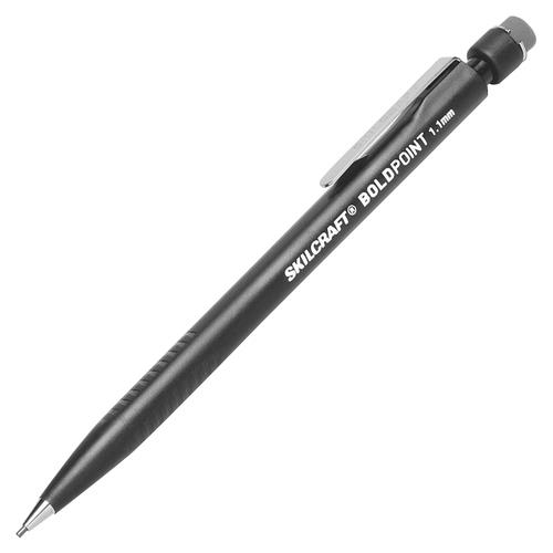 Mechanical Pencil,Bold Pnt.,Pocket Clip,1.1mm,BK Lead/Barrel