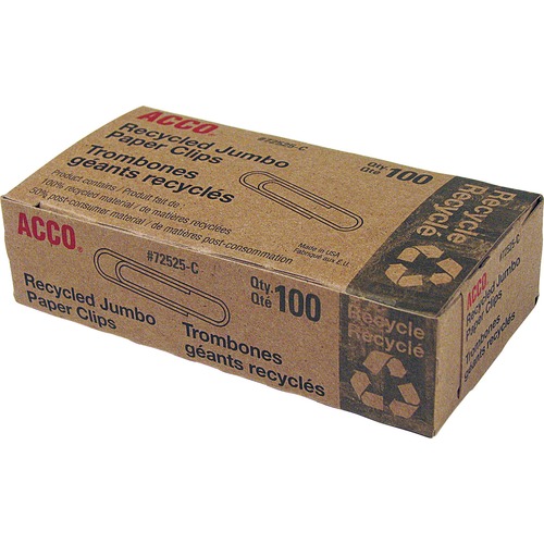 Recycled Paper Clips,No 4, 1-13/23" Size,Jumbo,100/BX