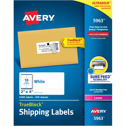 Laser Labels, Mailing, Permanent, 2"x4", 2500/BX, White